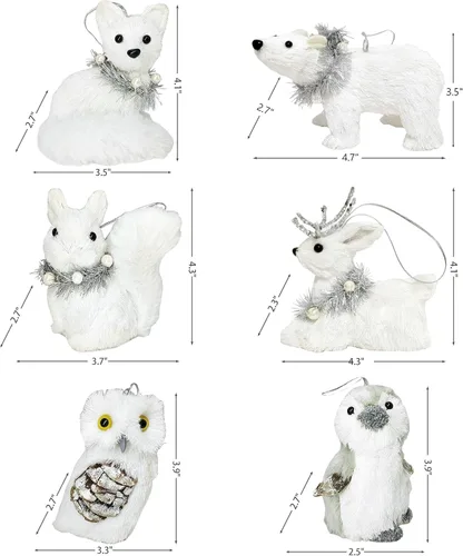 Miniatura 3 de Nature Vibe - Adornos de animales polares de sisal para árbol de Navidad, juego de 6 figuras de animales árticos en caja de regalo como adornos