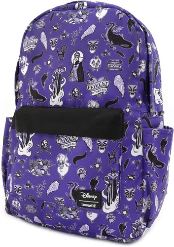 Miniatura 2 de Loungefly x Mochila de nailon con estampado de iconos de villanos de Disney, PúrpuraNegroBlanco, Computadora portátil