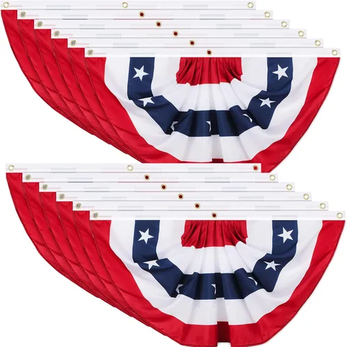 Miniatura 15 de Tatuo 9 banderas plisadas de abanico de 2 x 4 pies para el aniversario del 250 aniversario, decoraciones patrióticas del 4 de julio, bandera