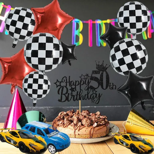 Miniatura 3 de TONIFUL 18 globos a cuadros blancos y negros, globos de carreras de 18 pulgadas para decoraciones de fiestas temáticas de autos de carreras rápidas