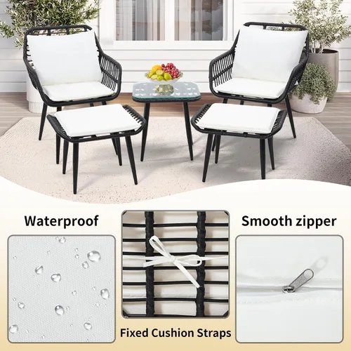 Miniatura 5 de KROFEM - Juego de muebles de ratán para patio de 3 piezas estilo bistró, incluye 2 sillas de ratán y mesa con tapa de vidrio, ideal para porche