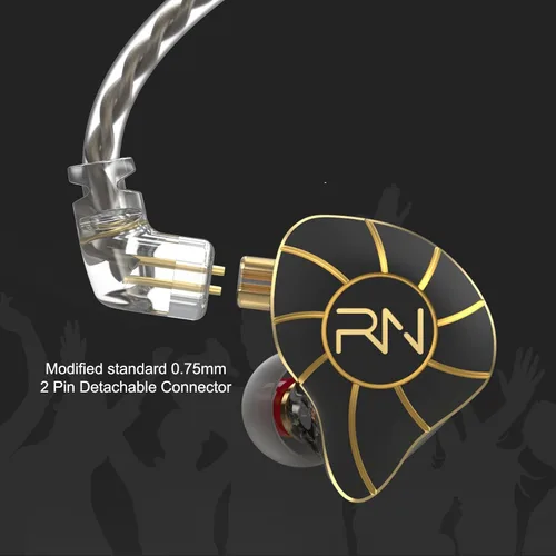 Miniatura 2 de RevoNext Auriculares estéreo de alta fidelidad con cable con micrófono, unidad cuádruple profesional RH-215 para músicos, bateristas, cantantes Negro