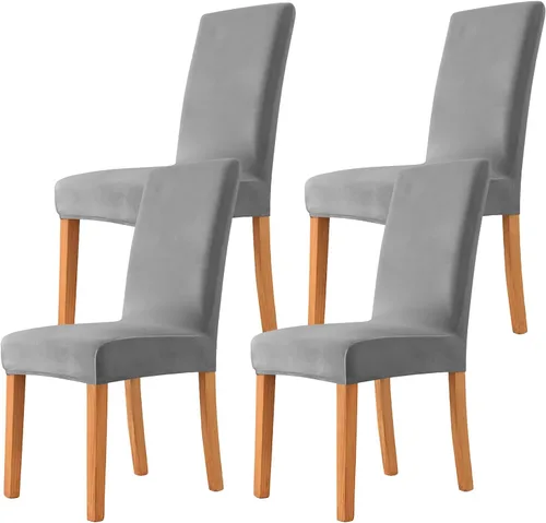 Miniatura 10 de Velvet Chair Covers Beige Gray, Stretch Dining Room Chair Covers 2 Pack, Super Fit Dining Chairs Slipcovers Spandex Washable Kitchen Parson Chair