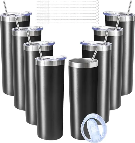 Miniatura 21 de Vaso delgado de 20 onzas con tapa y pajita, vaso de acero inoxidable aislado al vacío, taza de café de doble pared a prueba de fugas, vaso térmico