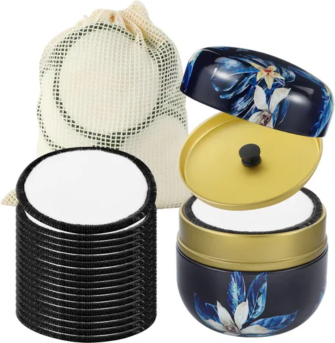 Almohadillas reutilizables para eliminar el maquillaje facial, 16 unidades, 100% algodón orgánico, toallitas de limpieza facial, tela lavable de