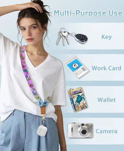 Miniatura 4 de Cordón cruzado para teléfono celular con correa para la muñeca, diseño de bonita mariposa, para colgar alrededor del cuello, correa ajustable