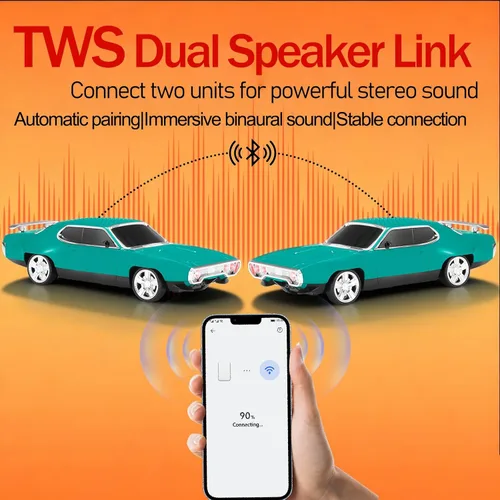 Miniatura 3 de Altavoz Bluetooth retro para automóvil con sonido estéreo HD, emparejamiento TWS, luces LED de fiesta, micrófono incorporado, altavoz Bluetooth Verde