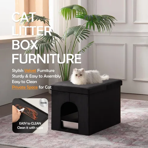 Miniatura 2 de MEEXPAWS Mueble Gabinete Oculto para Caja de Arena de Gatos Grande, Diseño de Tapa Elevable Banco de Baño para Gatos de Terciopelo con Gabinete