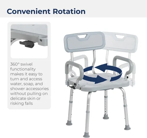 Miniatura 3 de Drive Medical PreserveTech - Silla de ducha giratoria de 360 grados con brazos y respaldo, color gris