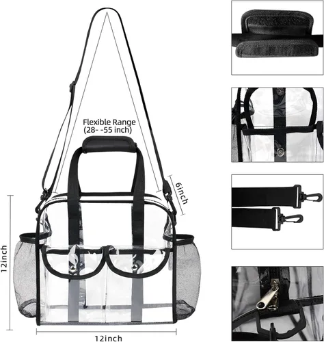 Miniatura 4 de MOFASVIGI Bolsa transparente aprobada para estadios, transparente, impermeable, para trabajo, juegos deportivos, conciertos, viajes, 12 x 12 x 6