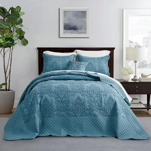 CHIXIN Juego de colcha extragrande tamaño King – Funda de cama ligera – Hermosas costuras – Colcha reversible de 5 piezas – Patrón de paisley de