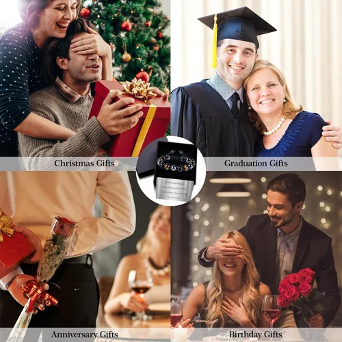 Miniatura 7 de TAGOMEI Regalos de Navidad para él, hijo, hombres, adolescentes, niños, nieto, papá, novio, pulseras de cuentas de triple protección para hombres