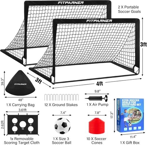 Miniatura 2 de Portería de fútbol, portería de fútbol para niños en el patio trasero, 2 unidades, redes de fútbol portátiles de 4 x 3/6 x 4 pies con objetivo