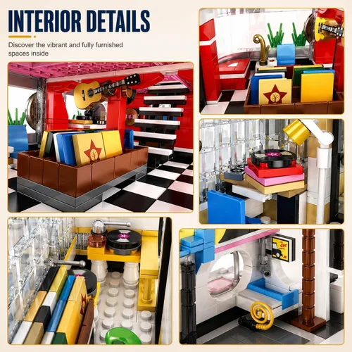 Miniatura 7 de General Jim's Tienda de música y lavado de autos Street View Modular City Building Block Set, 2,168 piezas con kit de luz Juguetes y ladrillos GJ