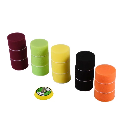 Almohadillas de pulido, 16pcs 2" esponja plana pulidora Buff Pad Set para lijadora de aire adaptador de taladro pulidor de coche Thread-M6X1