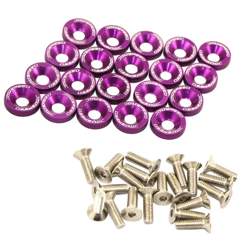 Miniatura 9 de JDMSPEED Kit de 20 Piezas de Arandelas de Guardabarros de Aluminio Billete CNC Cromado Neo para Vestir el Compartimento del Motor