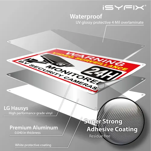 Miniatura 3 de iSYFIX Señal de advertencia de videovigilancia – 1 paquete de 14 x 10 pulgadas – 100% libre de óxido de aluminio .040, laminado para máxima