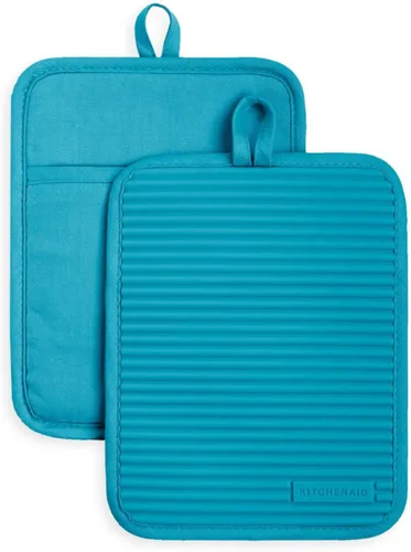 Miniatura 9 de KitchenAid - Juego de agarraderas de silicona suave y acanalada, azul Willow, 7 x 9 pulgadas Willow azul