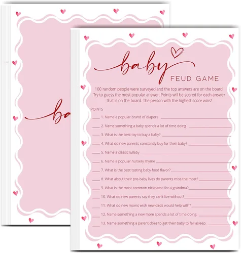Tarjetas de juego de peleas familiares para baby shower con tarjeta de respuesta, juegos de baby shower rosa para 30 invitados, tarjetas de