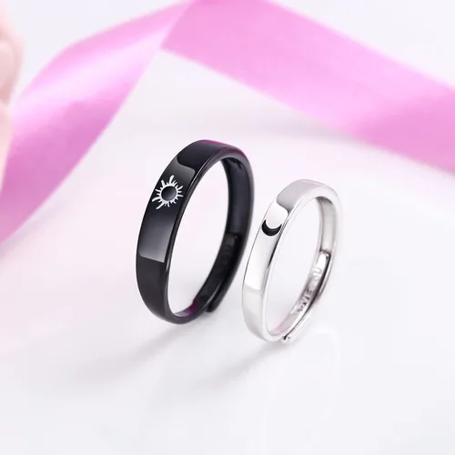Miniatura 4 de Beydodo Anillos de plata 925 personalizados ajustables con sol y luna a juego grabados I LOVE YOU Anillos para parejas Anillos de boda