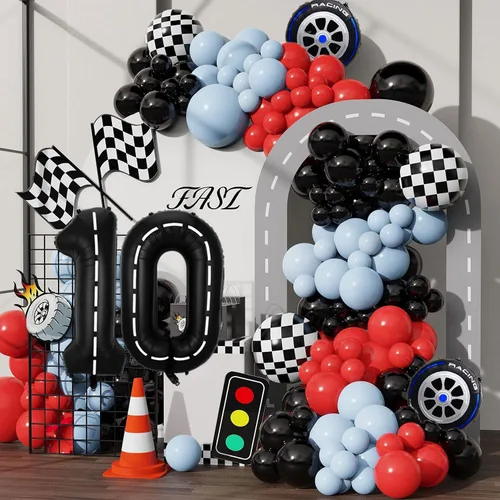 Miniatura 3 de Globos de auto de carreras, decoraciones de cumpleaños de autos, globos de aluminio grandes de 40 pulgadas, globos negros del número 0