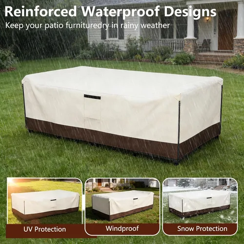 Miniatura 6 de Fundas impermeables para muebles de patio, 600D resistente para juegos de 6/7/8 piezas, sofá seccional, sillas mecedoras giratorias, mesa de café