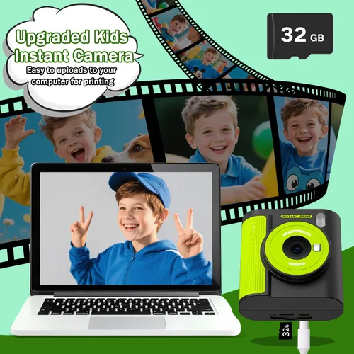 Miniatura 4 de Zicor Cámara de impresión instantánea para niños, video digital HD y cámara de impresión instantánea para niños, divertidos regalos de cumpleaños