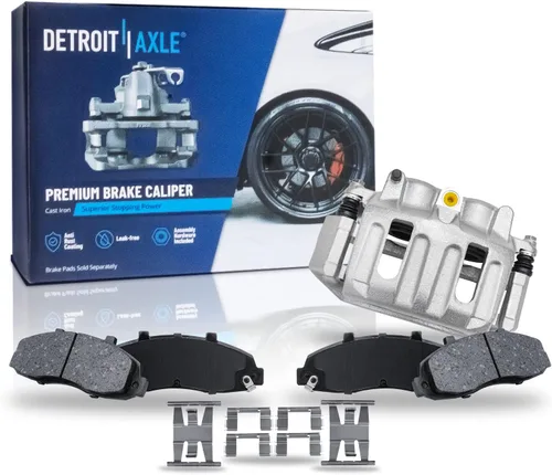 Detroit Axle - Pinza de freno de disco delantera del lado del conductor + pastillas de freno de cerámica con repuesto de hardware para Ford F-150