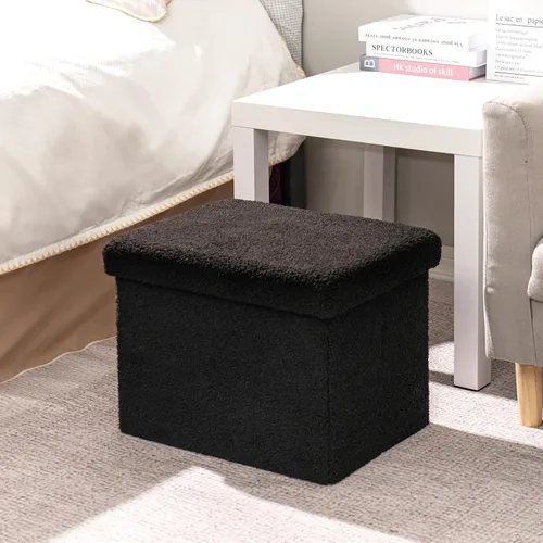 Miniatura 6 de B FSOBEIIALEO - Otomana de almacenamiento en forma de cubo pequeña, reposapiés de Sherpa, otomanas plegables portátiles de bouclé, piel sintética