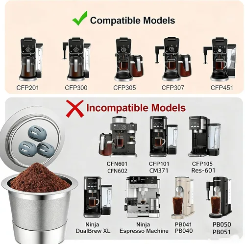 Miniatura 3 de Tazas K reutilizables compatibles con cafetera Ninja, paquete de 4 cápsulas de café reutilizables de acero inoxidable, filtros de café permanentes K