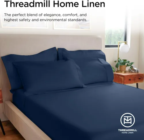 Miniatura 8 de Threadmill - Juego de sábanas de lujo de 800 hilos, tamaño matrimonial, 100 % algodón, tejido satinado azul folkstone, mejor que el algodón egipcio