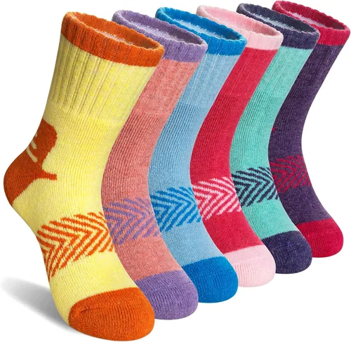 Calcetines de senderismo de lana merino para niños y niñas, calcetines térmicos cálidos para botas de invierno, 6 pares