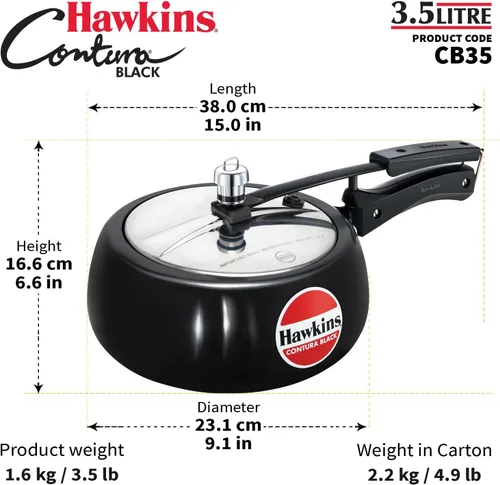 Miniatura 9 de Hawkins Olla a presión Contura negra de 3,5 litros, cocina de tapa interior anodizada dura, cocina Handi, negro (CB35)
