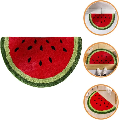 Miniatura 9 de VOSAREA Alfombra en forma de fruta, alfombra semicircular para puerta, alfombra de baño de felpa antideslizante, absorbente, alfombra gruesa