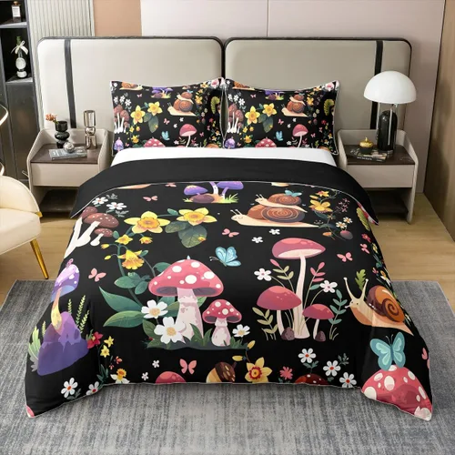 Miniatura 11 de jejeloiu Cute Mushroom Decor Duvet Cover 100% Cotton for Kids Boys Girls Twin Size Botanical Plants Bedding Set Cartoon Mushrooms Comforter Cover