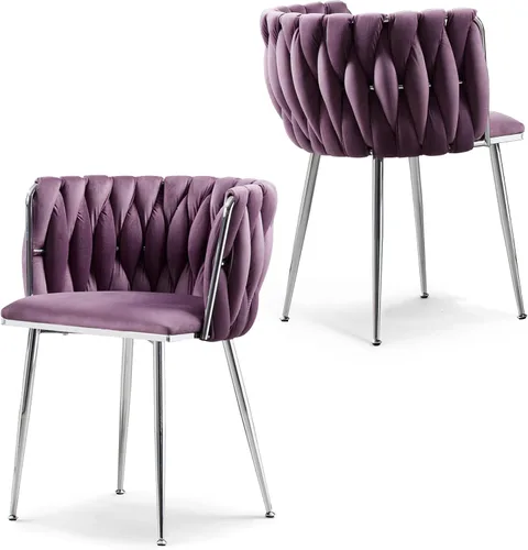 Miniatura 33 de Juego de 2 sillas de comedor de terciopelo, sillas laterales tapizadas tejidas con patas de metal negro, sillas decorativas modernas, sillas