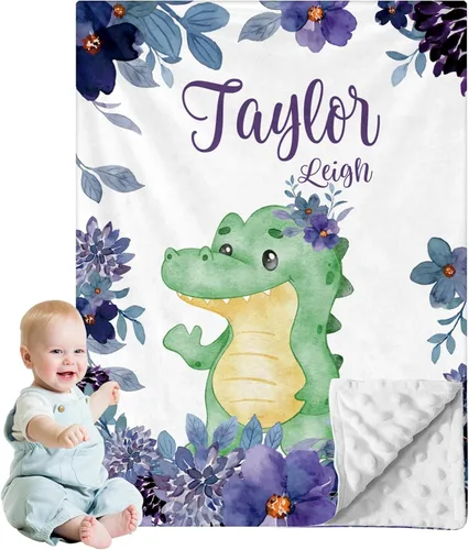 Miniatura 10 de Manta de bebé personalizada para niños, nombre personalizado con diseños de ratón, franela suave con respaldo de puntos de doble capa, manta 19 Ratón