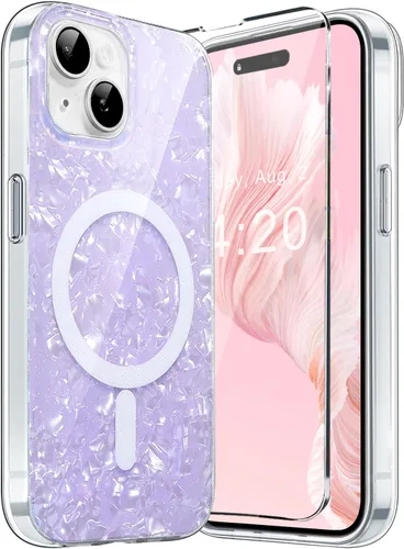 Miniatura 17 de Funda MagSafe para iPhone 15 Pro para mujeres y niñas, funda magnética iridiscente con purpurina iridiscente de ópalo perlado