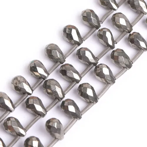 Miniatura 22 de Cuentas de pirita para hacer joyas, piedras preciosas naturales semipreciosas de 0.394 x 0.551 in, 30 unidades con forma de Dianmond facetada de 15