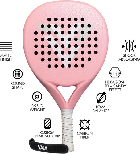 Miniatura 2 de VALA Una pala de pádel: fibra de carbono ligera, diseño absorbente de golpes, forma redonda, textura de agarre extra para giro y control, Pala
