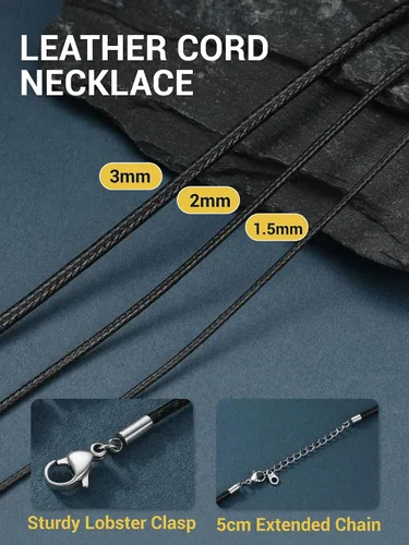Miniatura 10 de PROSTEEL Collar de cuero impermeable para hombre, 0.079 in/0.118 in, 16 a 30 pulgadas, con cierre de acero inoxidable, cadena de bricolaje
