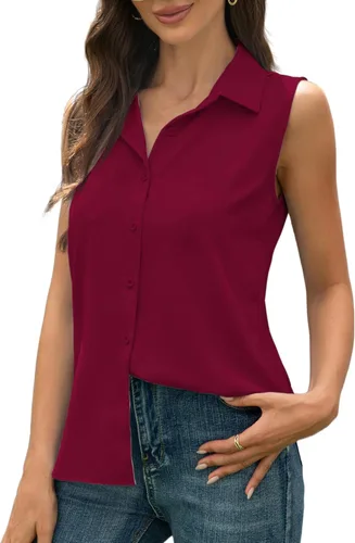 Miniatura 14 de JTD Camisas sin mangas con botones para mujer, tops casuales con cuello, camiseta sin mangas con cuello en V, blusas de verano para trabajo