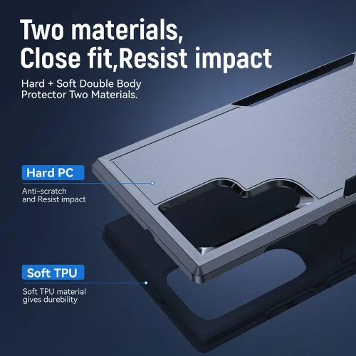 Miniatura 2 de Funda diseñada para Samsung S24 Ultra (no para S24 y S24 Plus), resistente, resistente, a prueba de golpes, soporte de carga inalámbrica, funda Azul