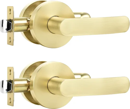 Miniatura 14 de Leydebong Paquete de 10 manijas de puerta de entrada de color dorado claro (con llave similar), perillas de puerta interior resistentes, cerraduras
