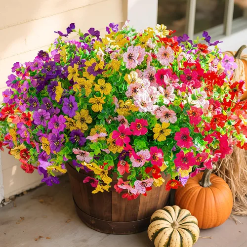 Miniatura 7 de florisso Plantas Artificiales Falsas Flores para Decoración Exterior, 12 Paquetes Margarita de Seda Sintética con Aspecto Real Resistente a UV