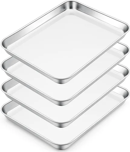 Miniatura 30 de E-far Mini bandeja para horno tostador, bandeja para hornear galletas de acero inoxidable de 9.4 x 7.3 pulgadas, bandeja pequeña de metal no tóxico