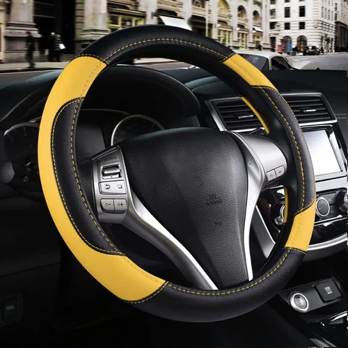 Miniatura 14 de Funda de cuero para volante de automóvil, protector antideslizante de cuero de microfibra transpirable, ajuste universal para la mayoría