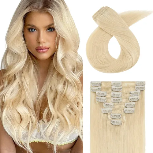 Miniatura 31 de Extensiones de cabello con clip, cabello humano Remy, extensiones de cabello largo lacio de una pieza con 5 clips, con gancho para colgar