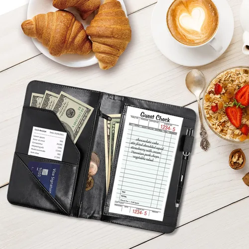 Miniatura 7 de Libros de mesero para camarera, cartera de cuero para camarero con cremallera, soporte para recibos, para camarero, camarero, accesorios