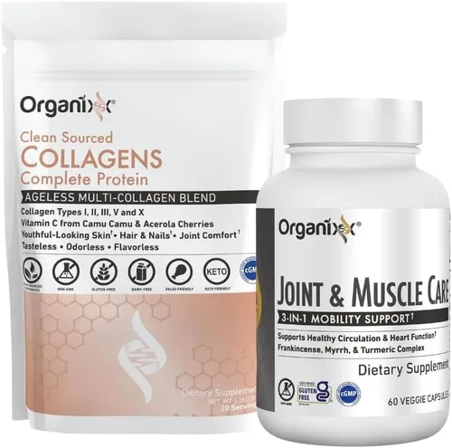 Organixx Péptidos de colágeno en polvo (30 porciones) y cuidado de articulaciones y músculos cúrcuma (60 cápsulas)